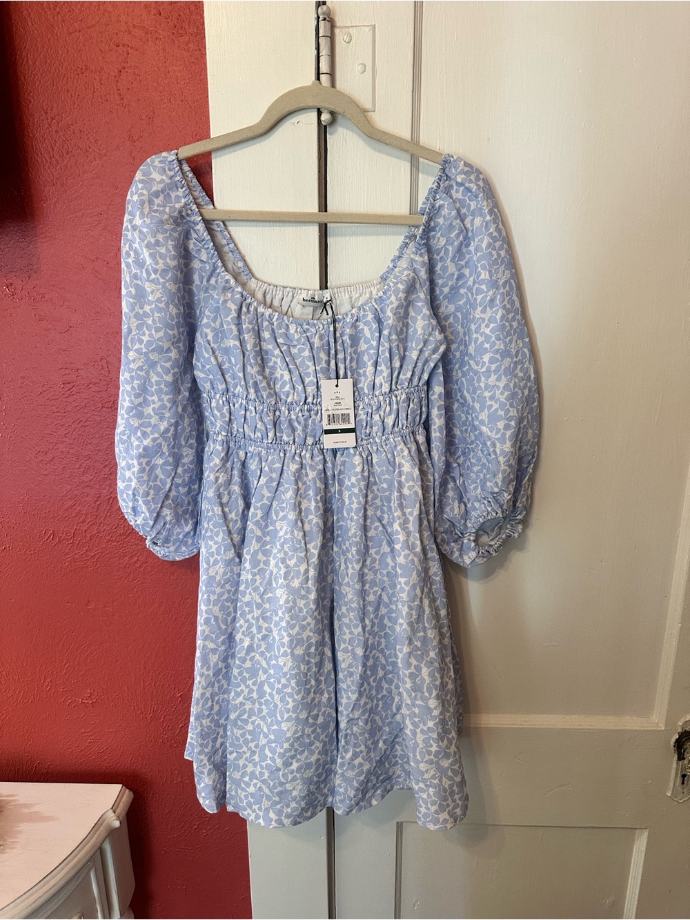 Hermoza Light Blue Floral Puff Sleeve Dress